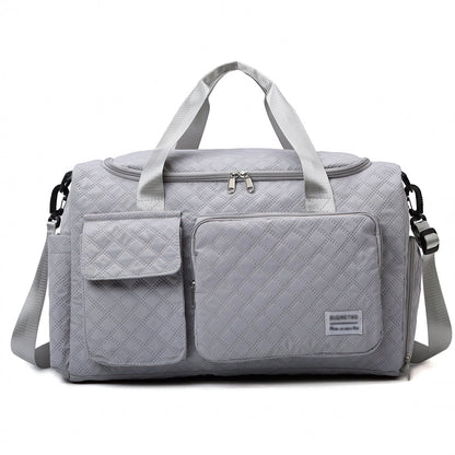 Travel Duffle Bag for Women Men, Weekender Bags Carry on Gym Bag with Wet Pocket/Adjustable Strap/Shoe Compartment, Foldable Waterproof Overnight Tote Bag for Plane Sports Dance, Ivory