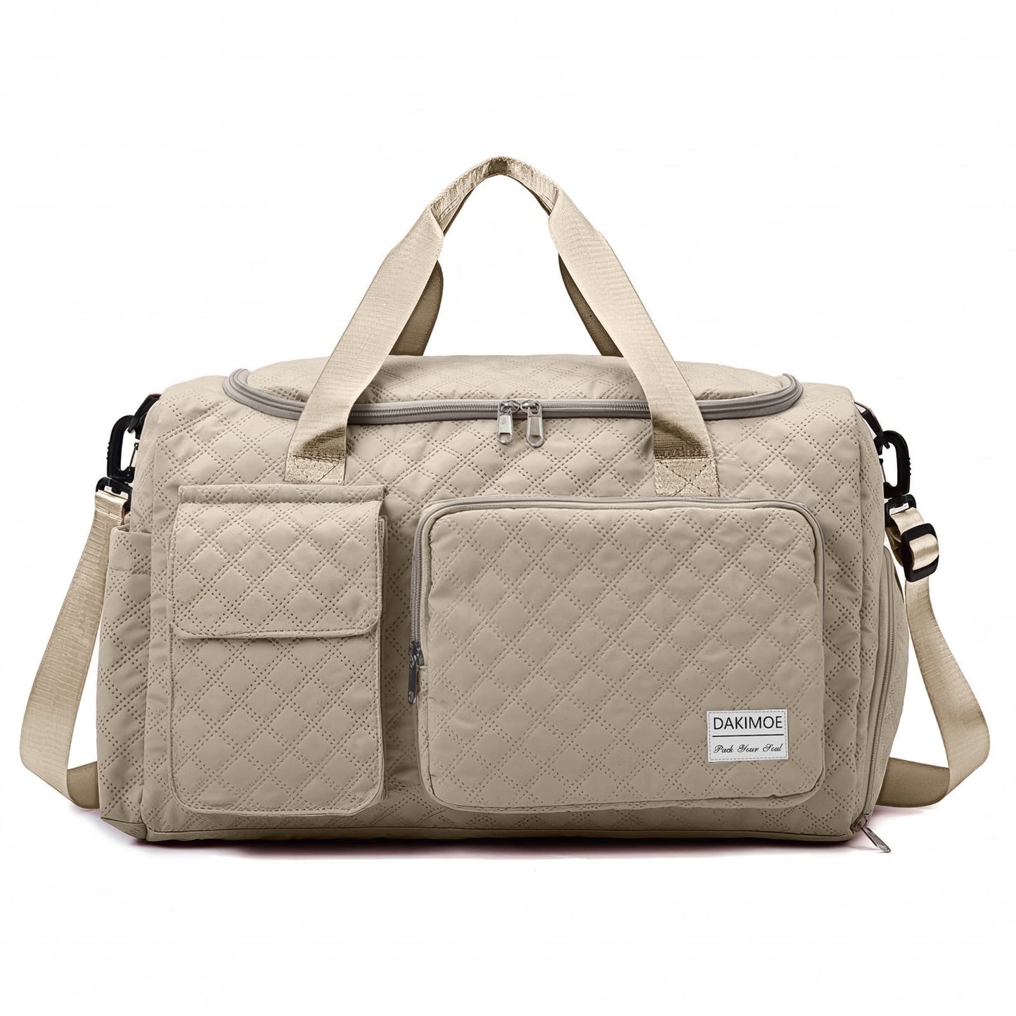 Travel Duffle Bag for Women Men, Weekender Bags Carry on Gym Bag with Wet Pocket/Adjustable Strap/Shoe Compartment, Foldable Waterproof Overnight Tote Bag for Plane Sports Dance, Ivory