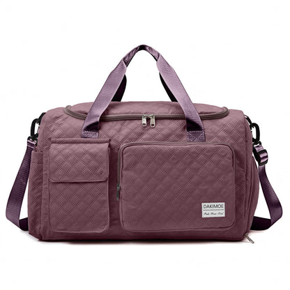 Travel Duffle Bag for Women Men, Weekender Bags Carry on Gym Bag with Wet Pocket/Adjustable Strap/Shoe Compartment, Foldable Waterproof Overnight Tote Bag for Plane Sports Dance, Ivory