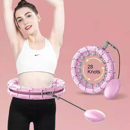 Smart Weighted Hula Exercise Hoop: 2 in 1 Abdomen Fitness Massage Hoola Hoops with Timer Smart Adjustable Pilates Fitness Non-Fall 28 Knots Adjustable Size Suitable for Adults & Kids